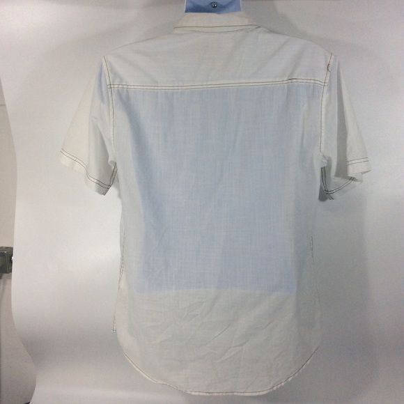 Chalc Medium Button Down Shirt Short Sleeve White Black Stitching Western - Picture 3 of 7